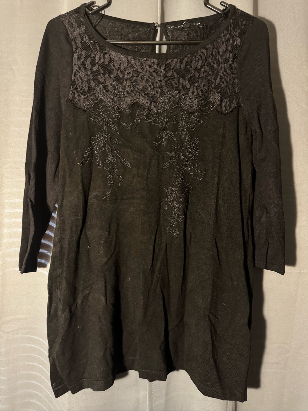 White House Black Market Black Lace Yoke Long Sleeve Dress